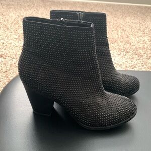 Black rhinestone ankle boots with 3” heel